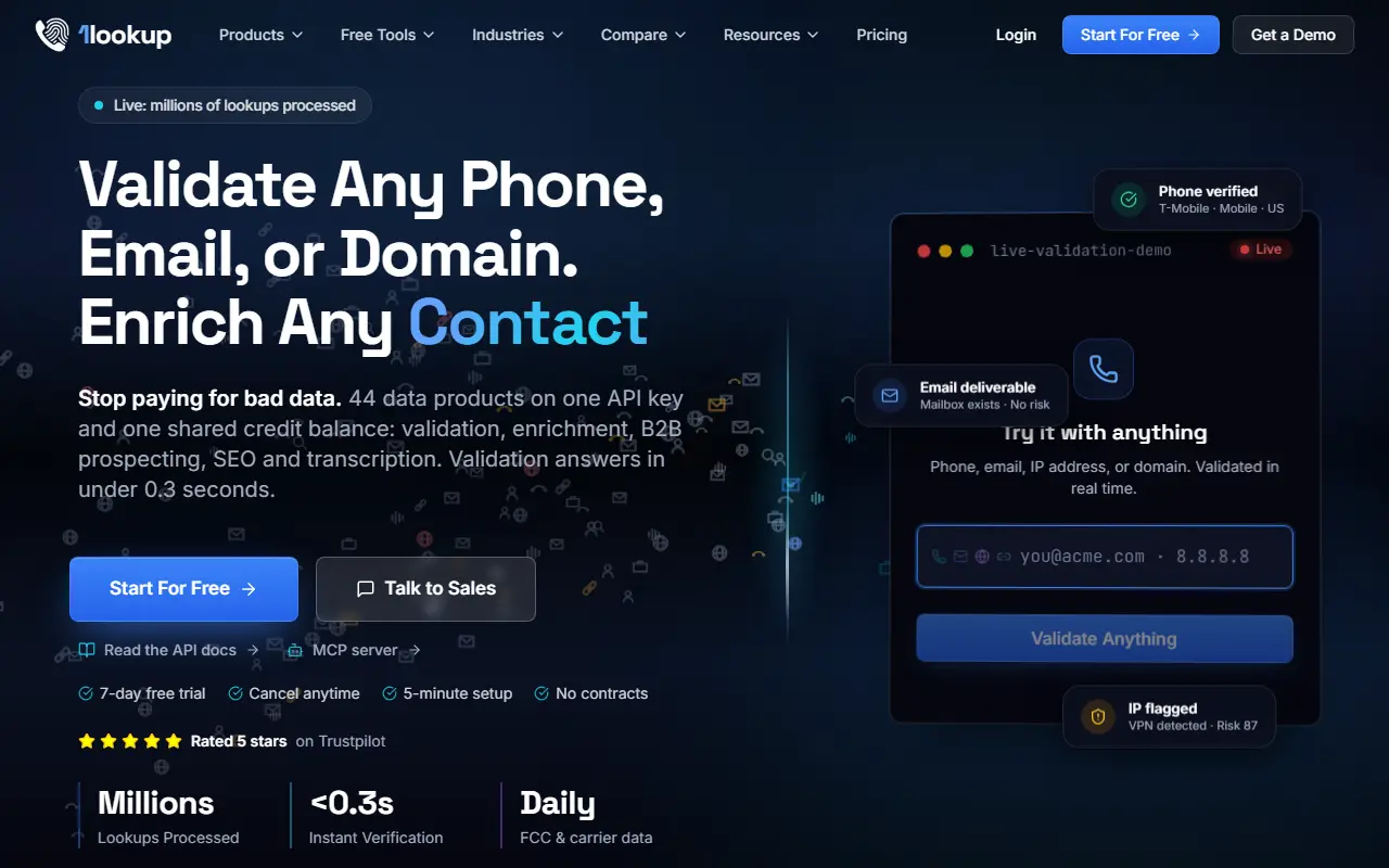 1Lookup homepage screenshot