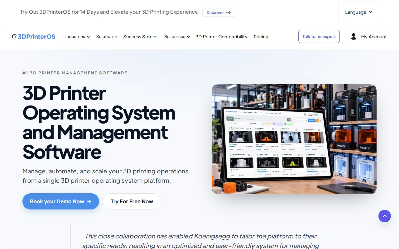 3DPrinterOS homepage screenshot