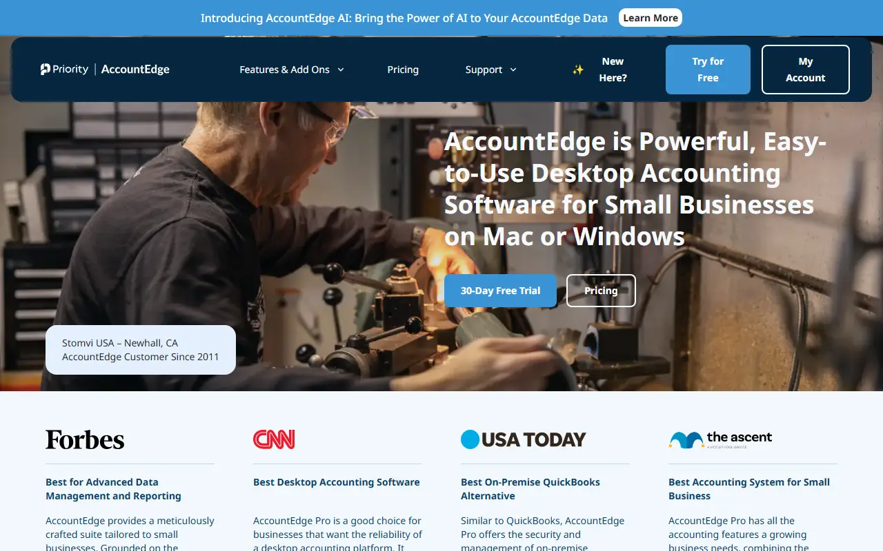 AccountEdge homepage screenshot
