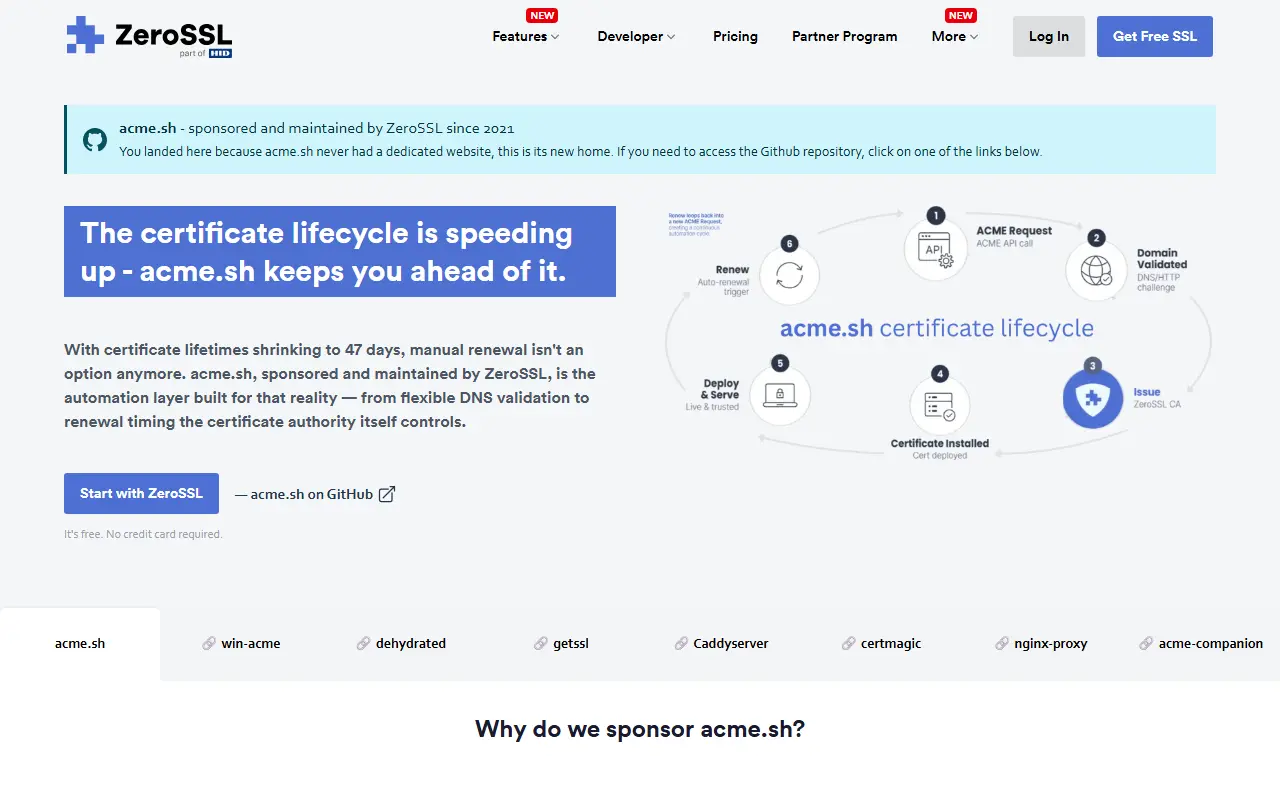acme.sh homepage screenshot