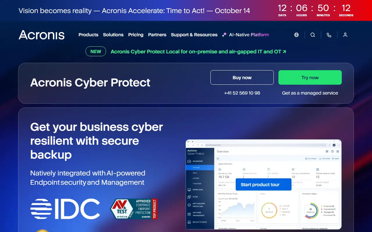 Acronis Cyber Protect homepage screenshot