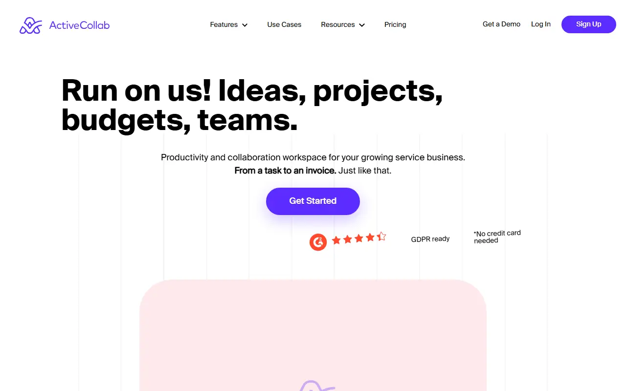 Active Collab homepage screenshot