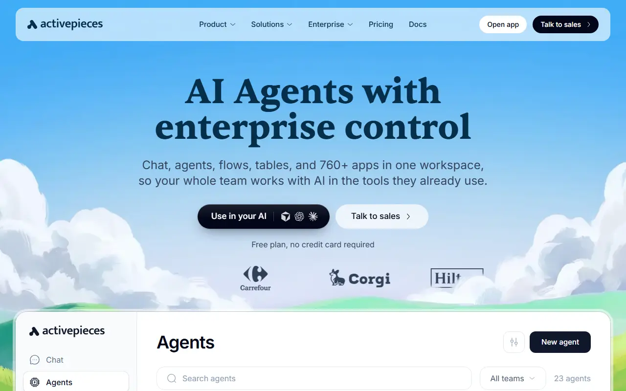 Activepieces homepage screenshot