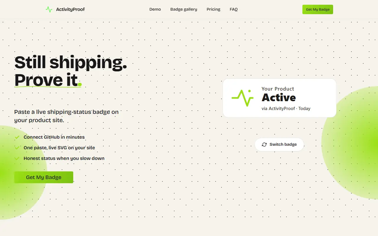 ActivityProof homepage screenshot