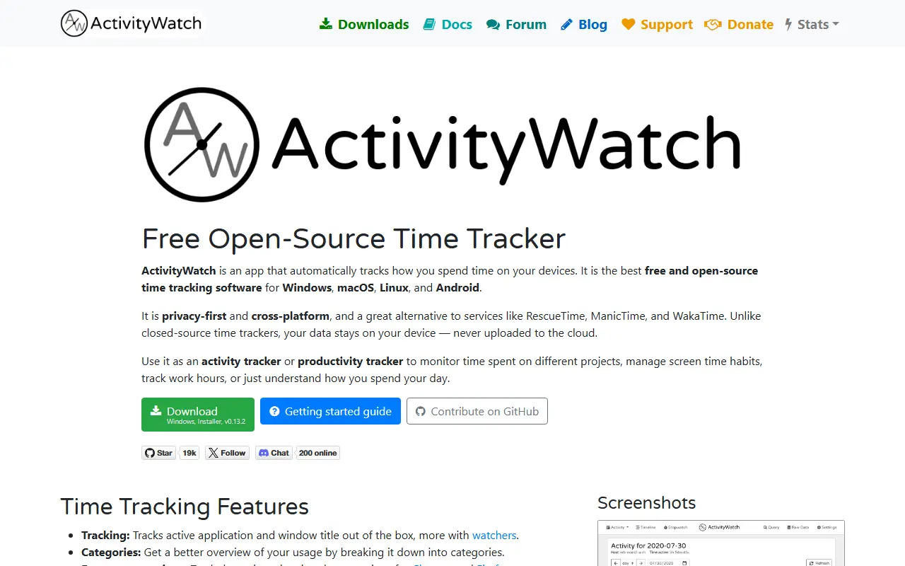 ActivityWatch homepage screenshot
