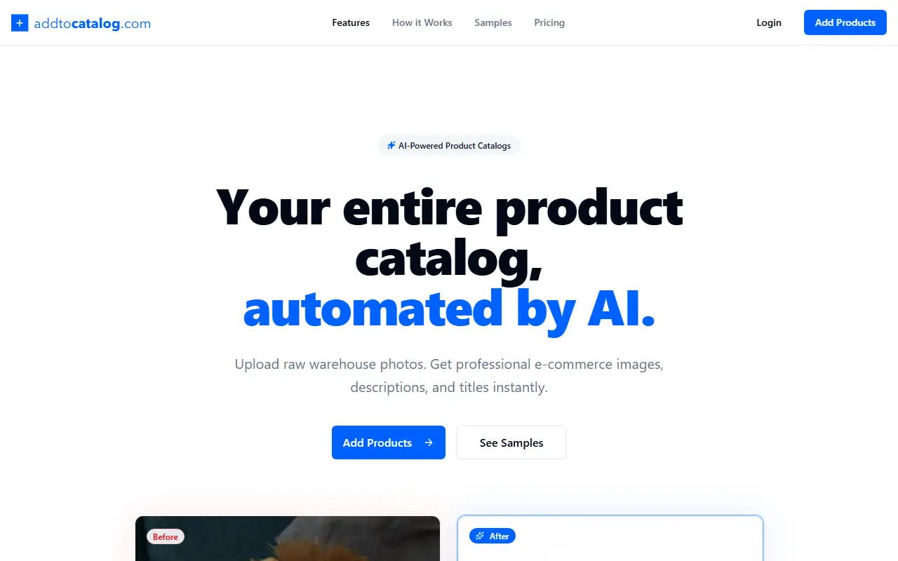 Add To Catalog homepage screenshot