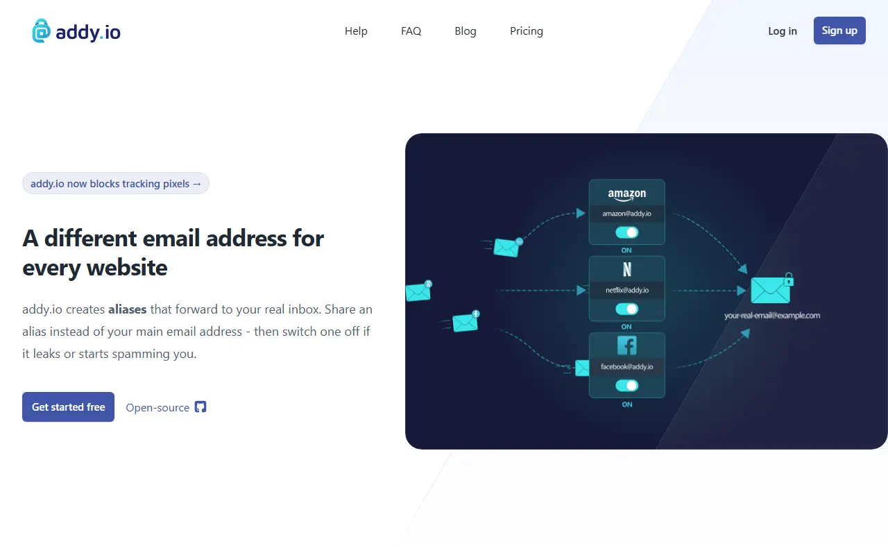 addy.io homepage screenshot