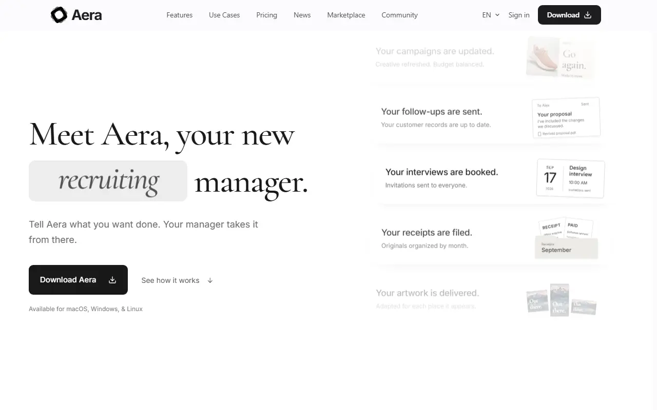 Aera Browser homepage screenshot