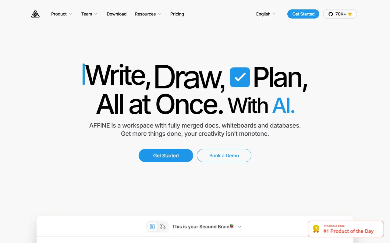 AFFiNE homepage screenshot