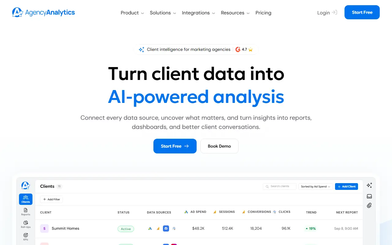 AgencyAnalytics homepage screenshot