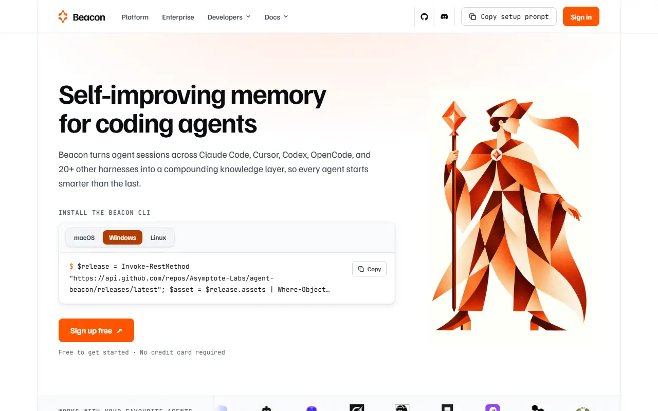 Agent Beacon homepage screenshot