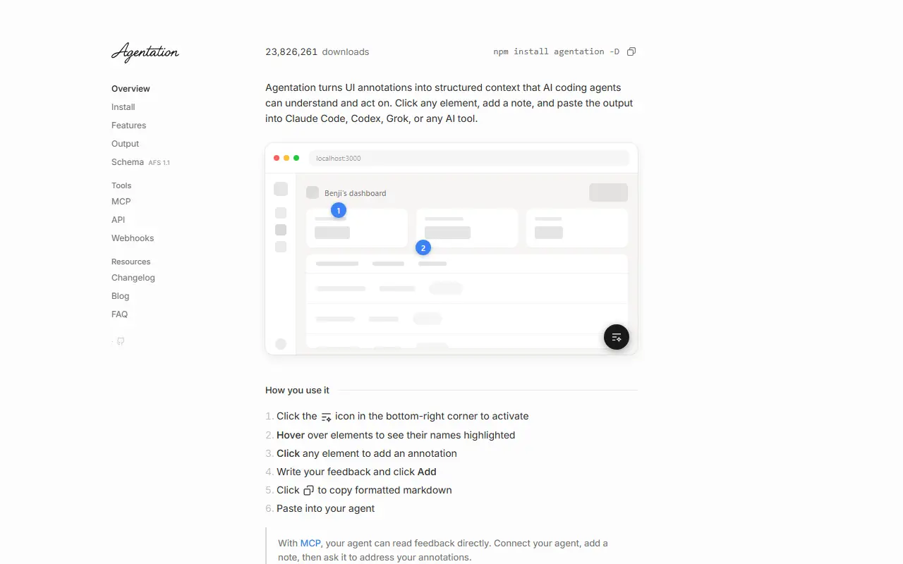 Agentation homepage screenshot