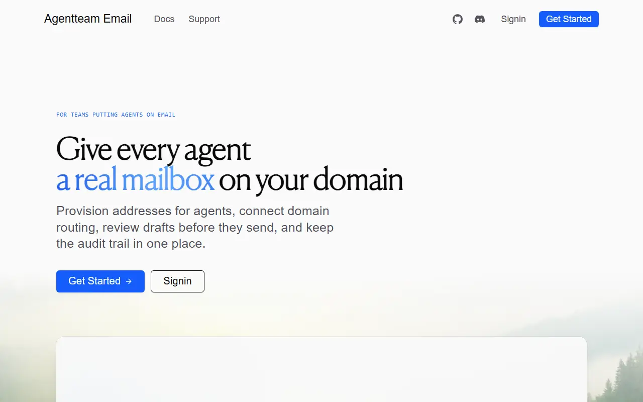 AgentTeamEmail homepage screenshot