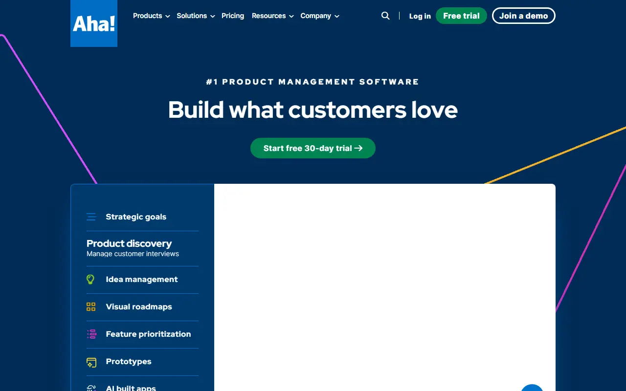 Aha! homepage screenshot
