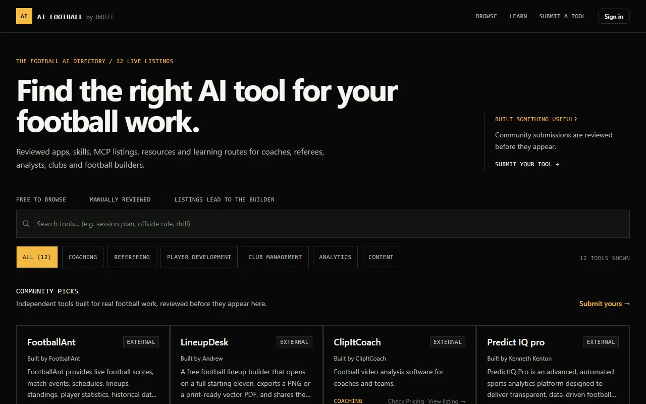 AI Football homepage screenshot