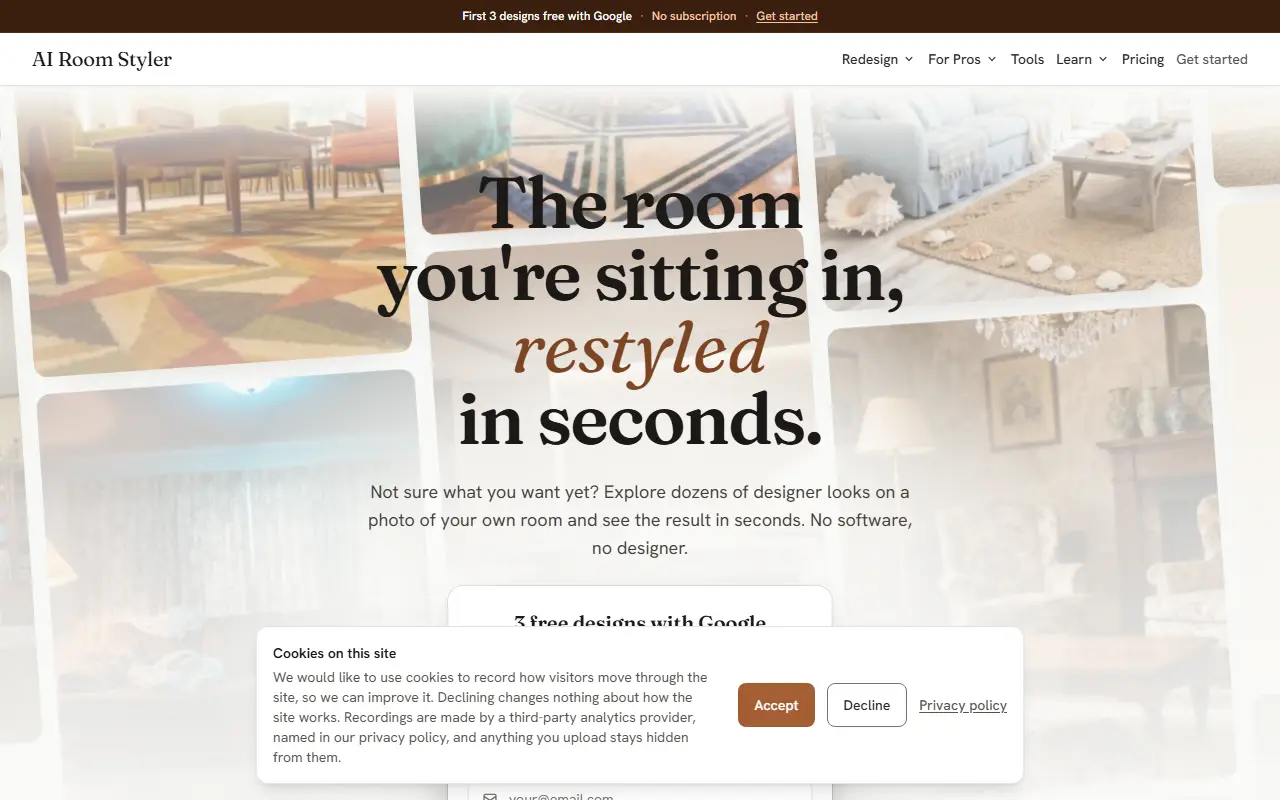 AI Room Styler homepage screenshot