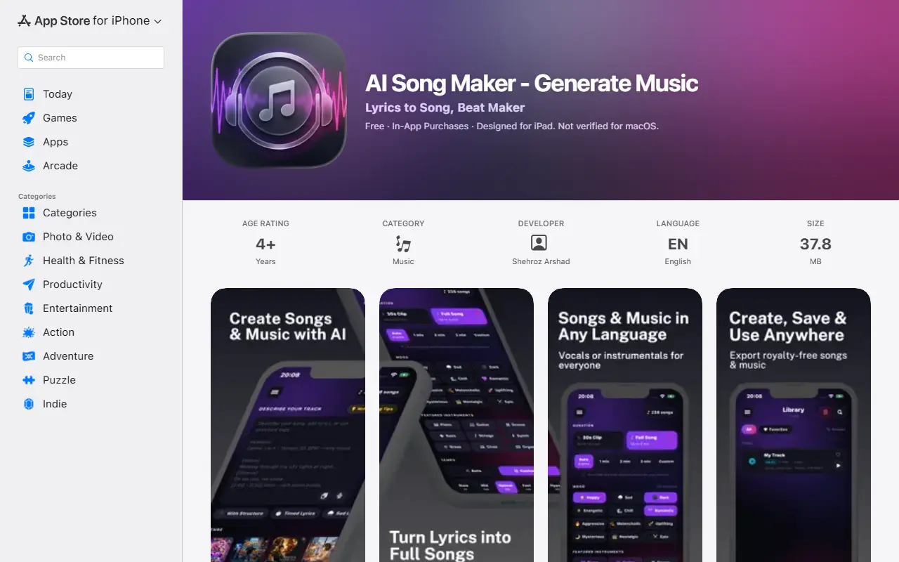 AI Song Maker homepage screenshot