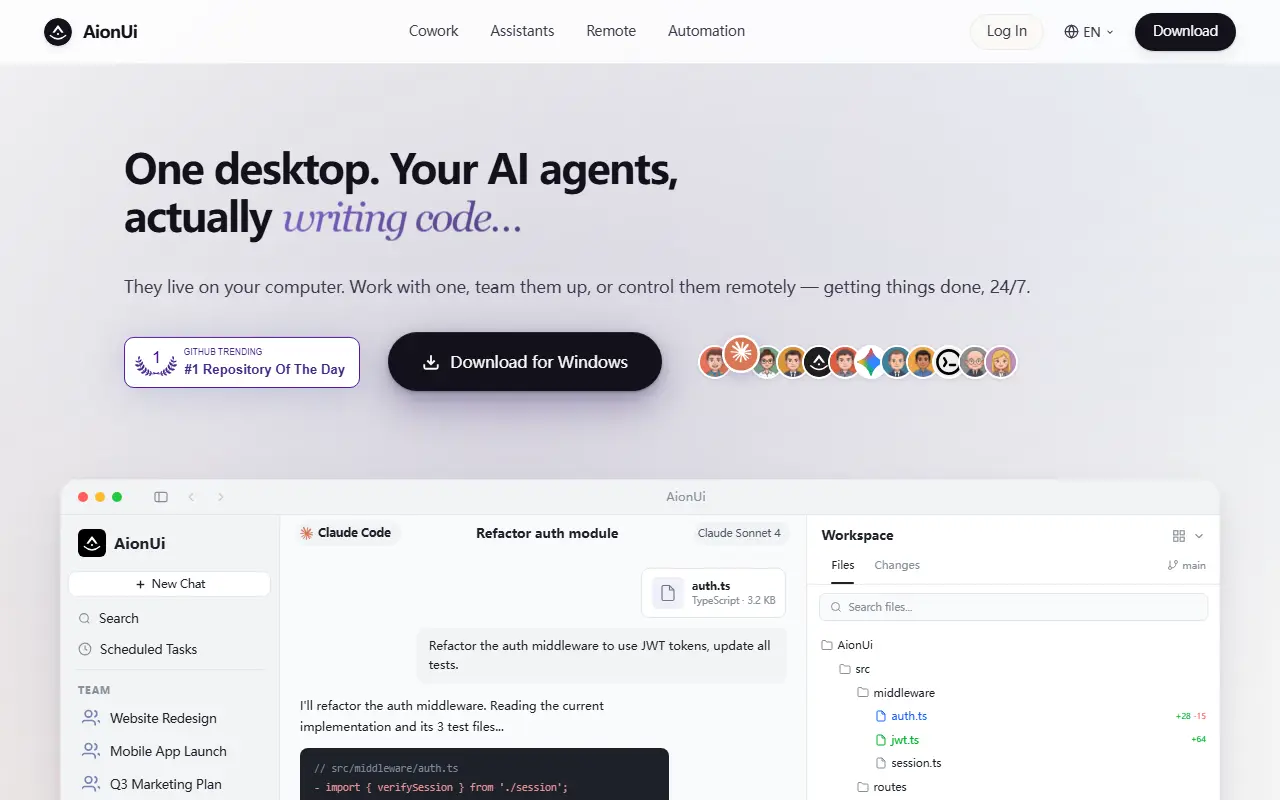 AionUi homepage screenshot