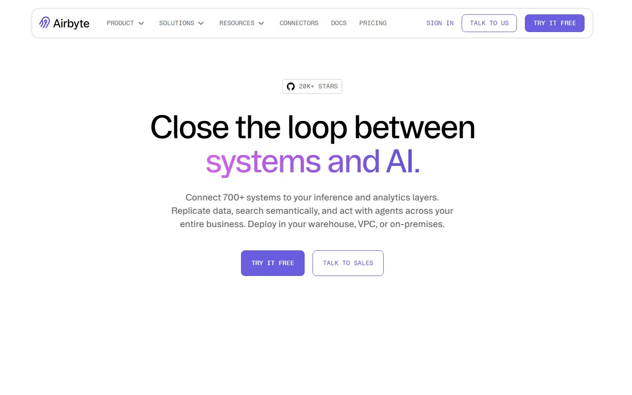 Airbyte homepage screenshot