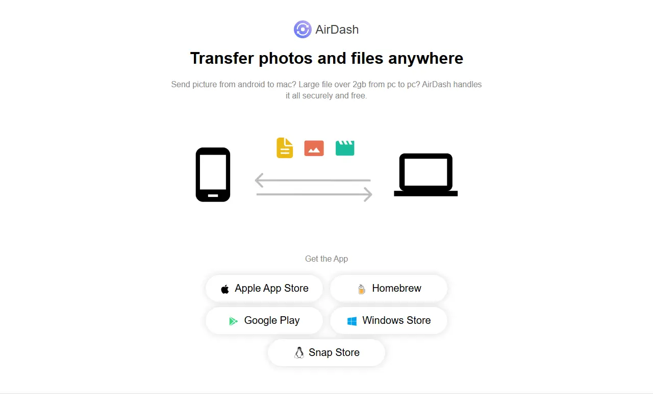 AirDash homepage screenshot