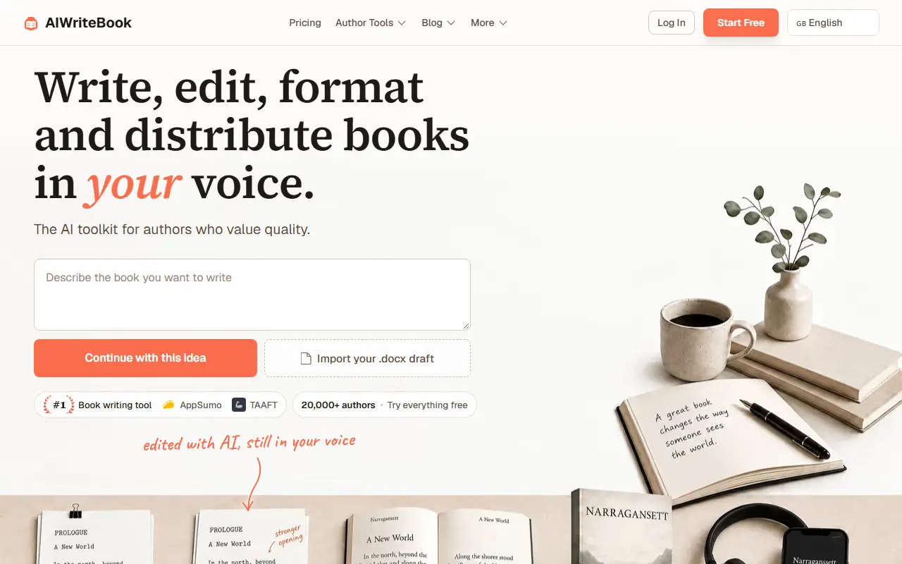 AIWriteBook homepage screenshot