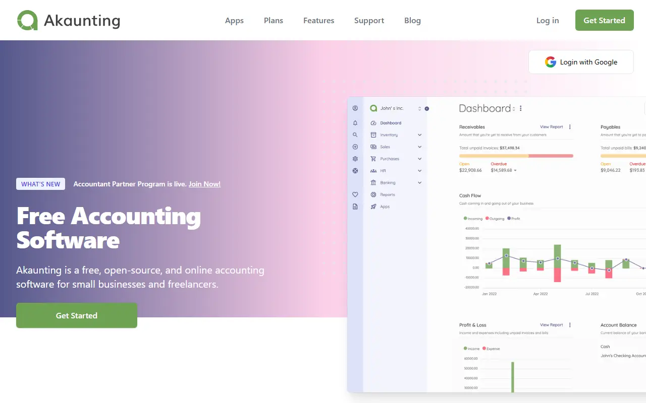 Akaunting homepage screenshot