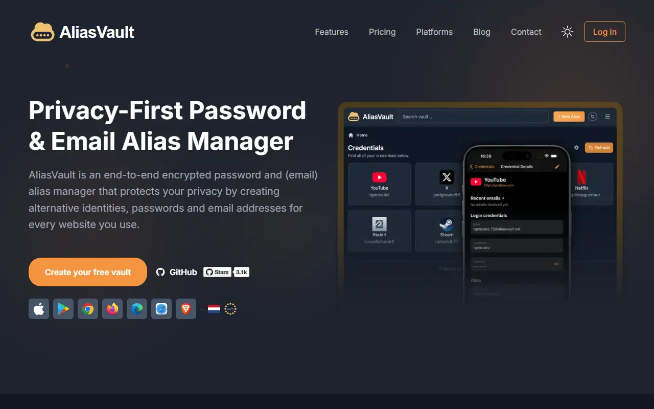 AliasVault homepage screenshot