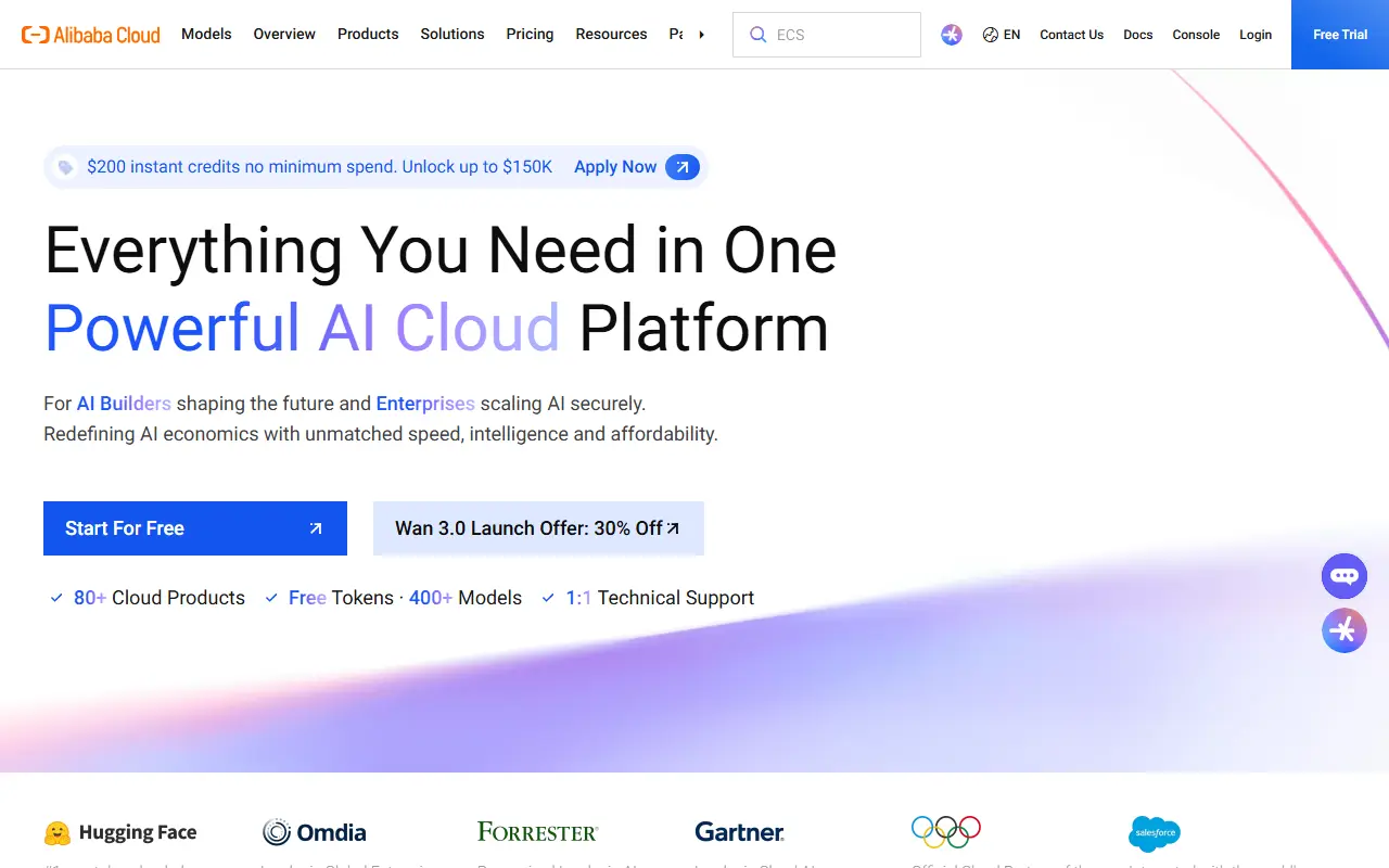 Alibaba Cloud homepage screenshot