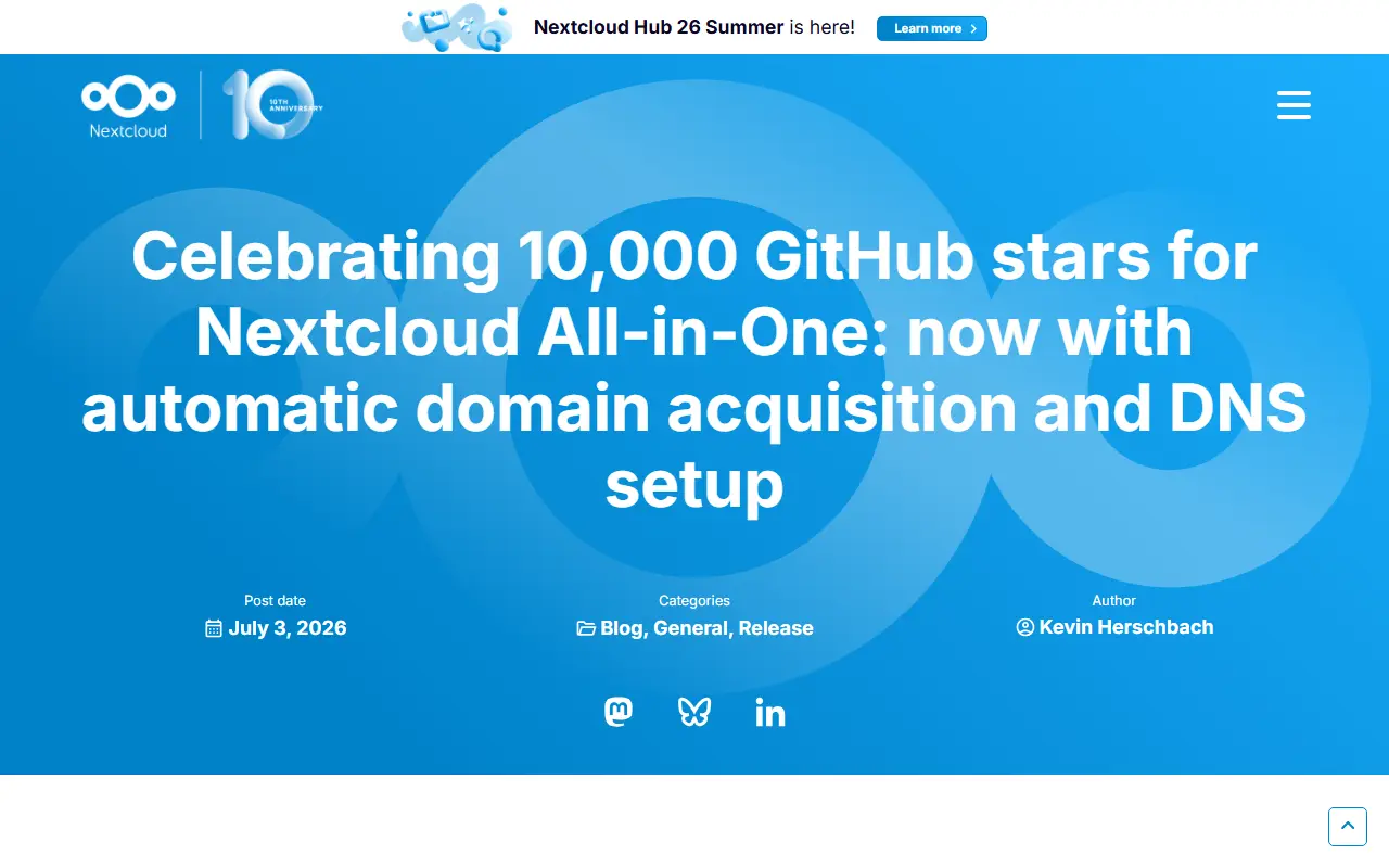 Nextcloud All-in-One homepage screenshot