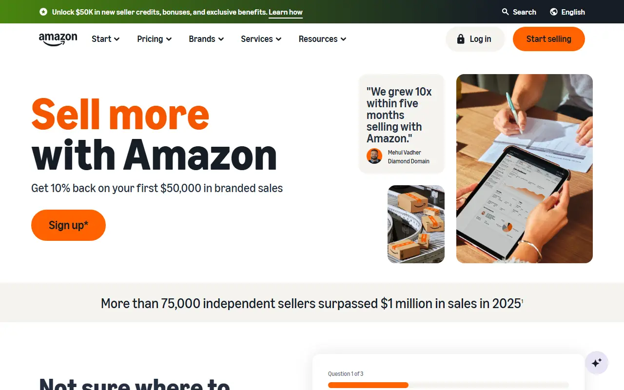 Amazon Seller Central homepage screenshot