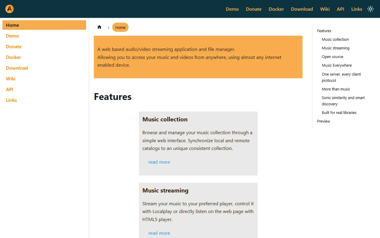 Ampache homepage screenshot