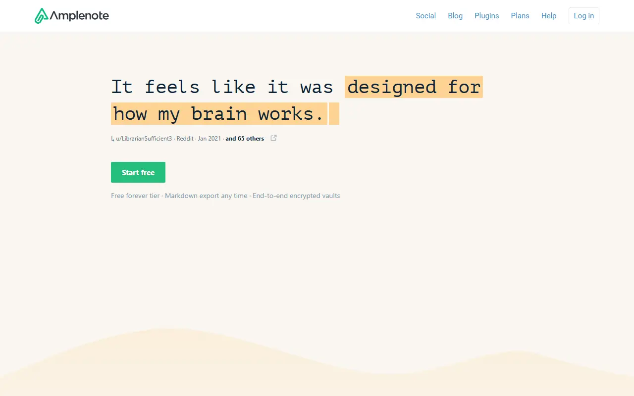 Amplenote homepage screenshot