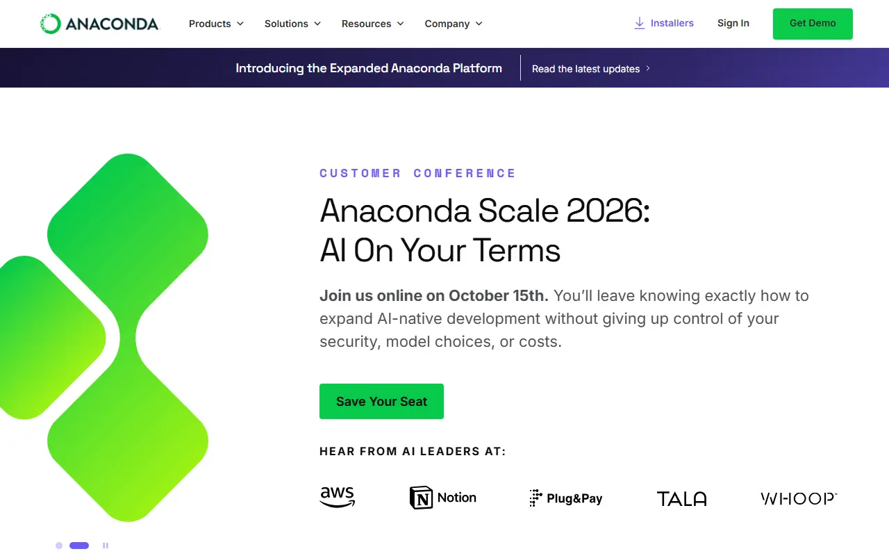 Anaconda Enterprise homepage screenshot