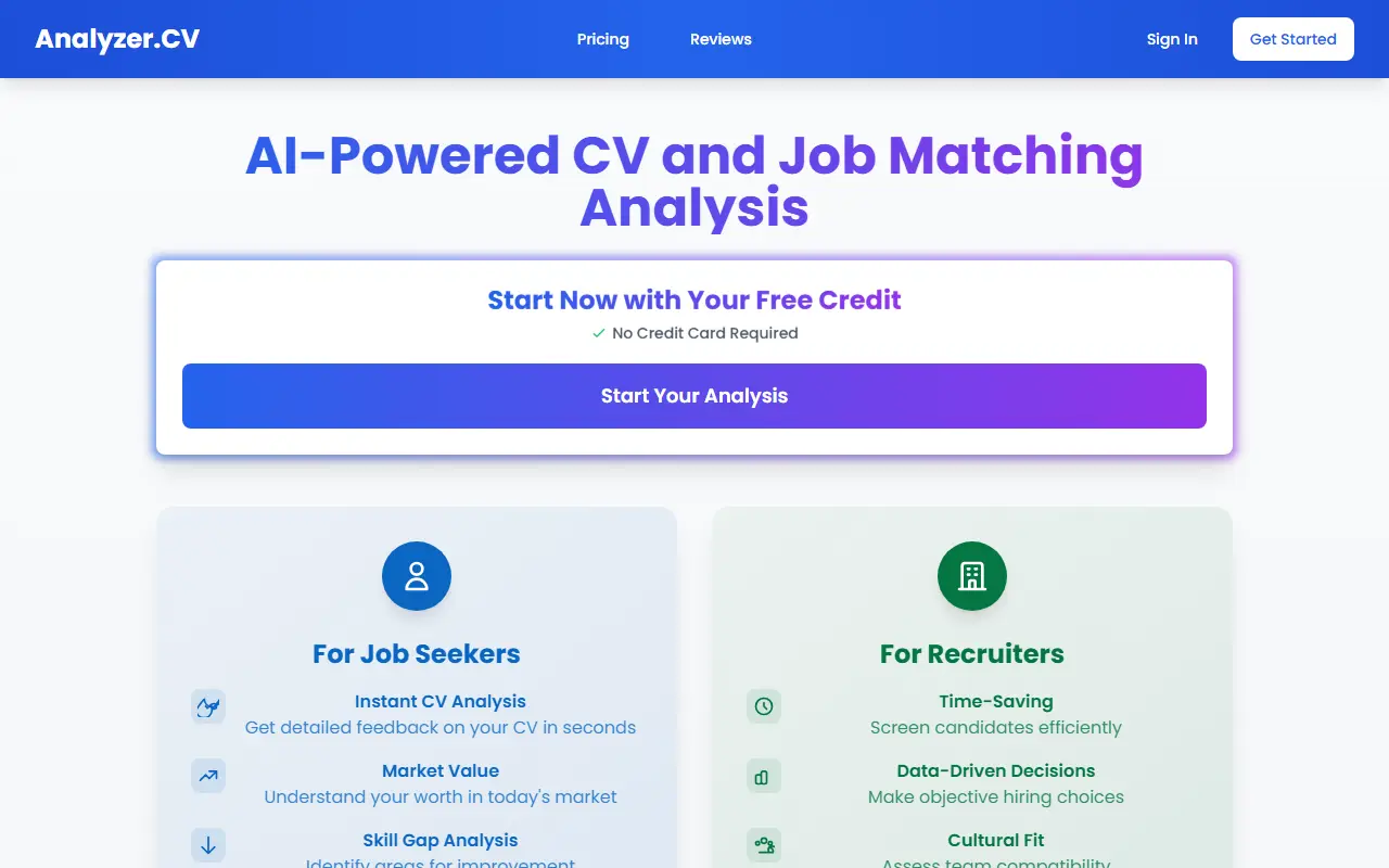 Analyzer.cv homepage screenshot