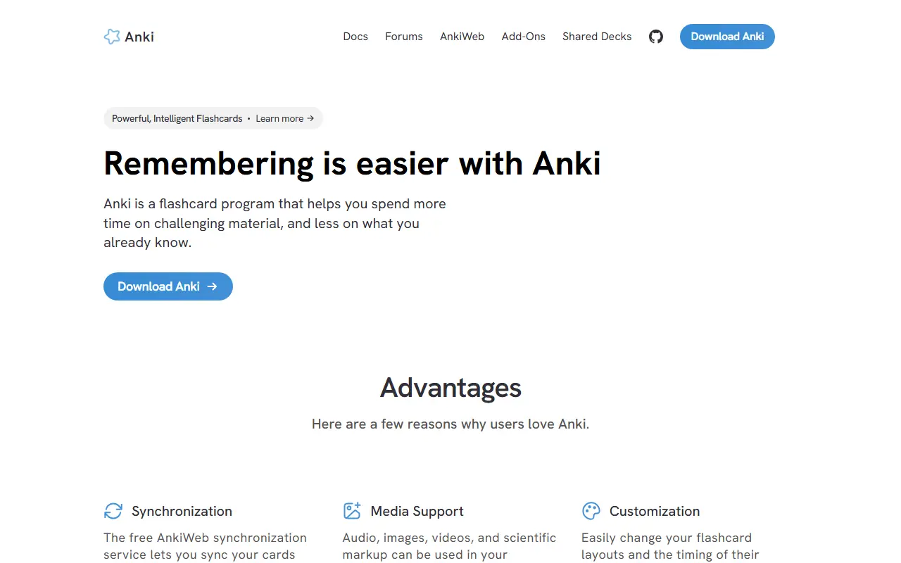 Anki homepage screenshot