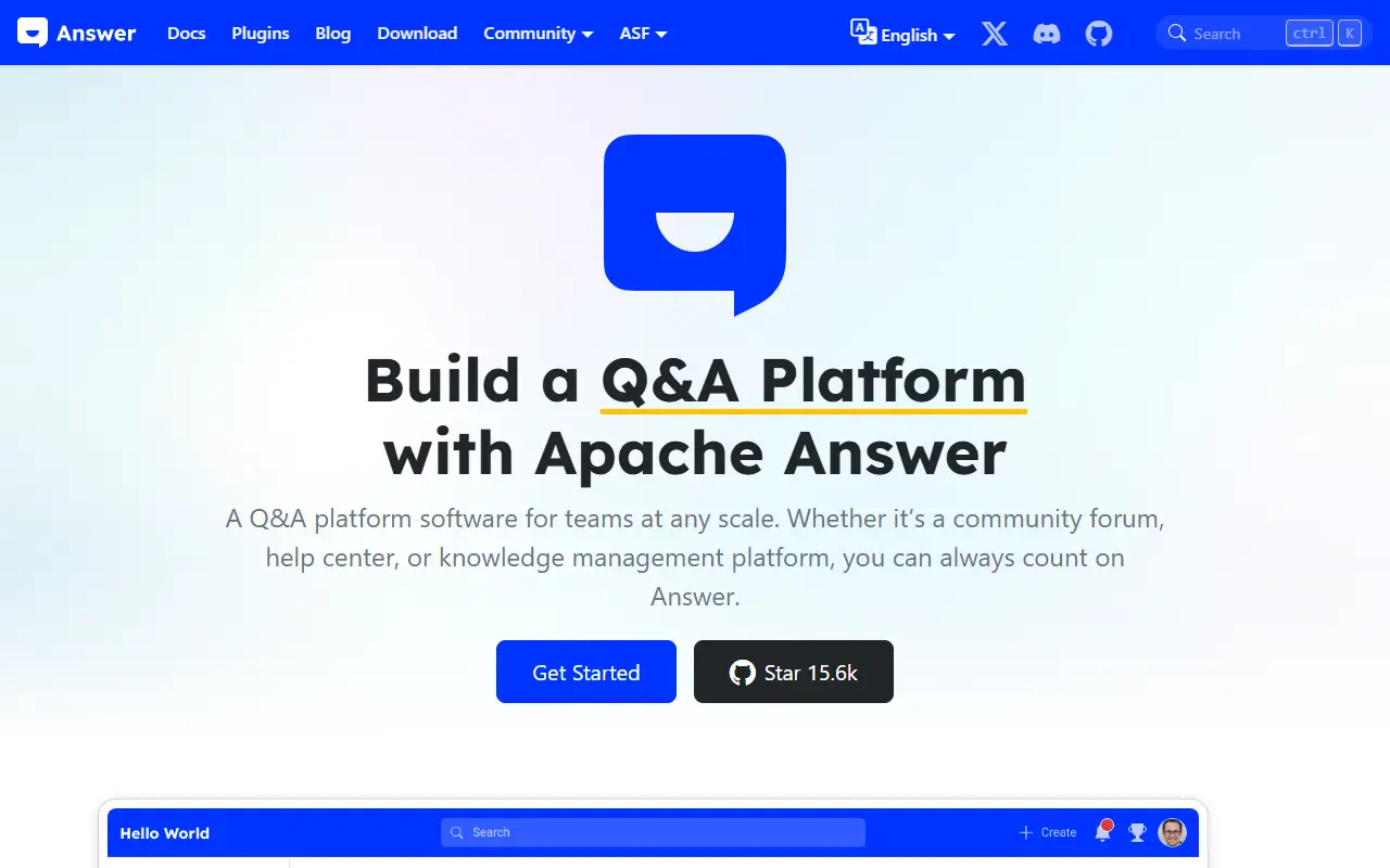 Apache Answer homepage screenshot