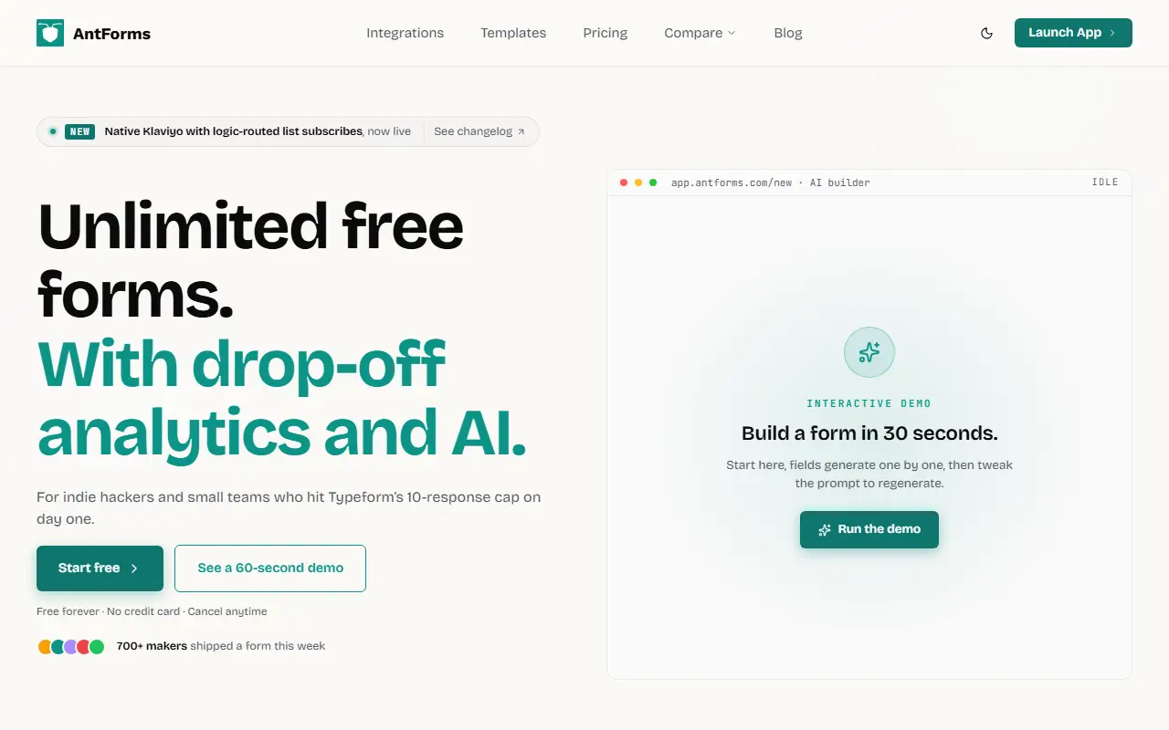 AntForms homepage screenshot