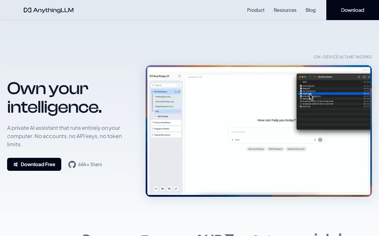 AnythingLLM homepage screenshot