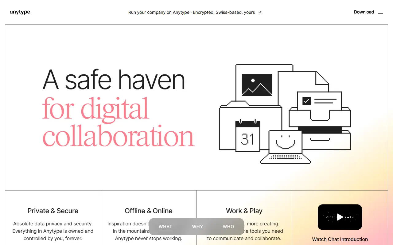 Anytype homepage screenshot