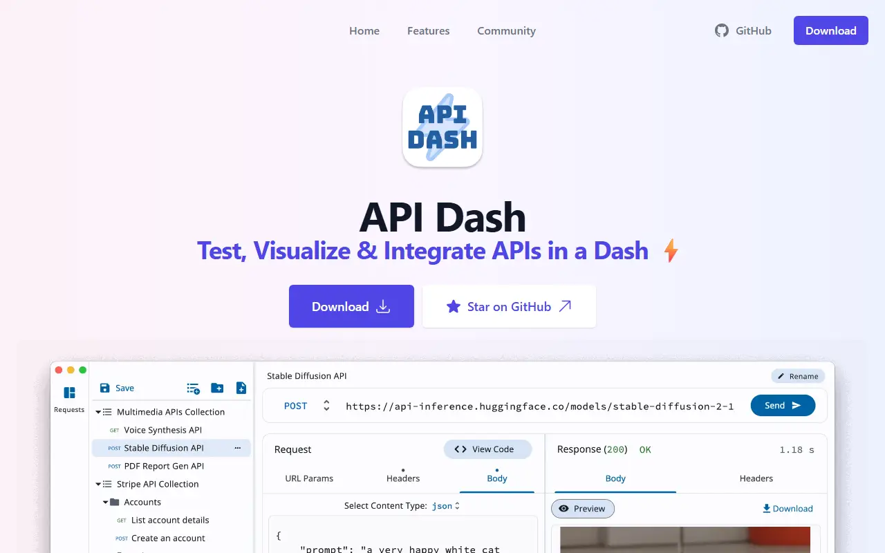 API Dash homepage screenshot