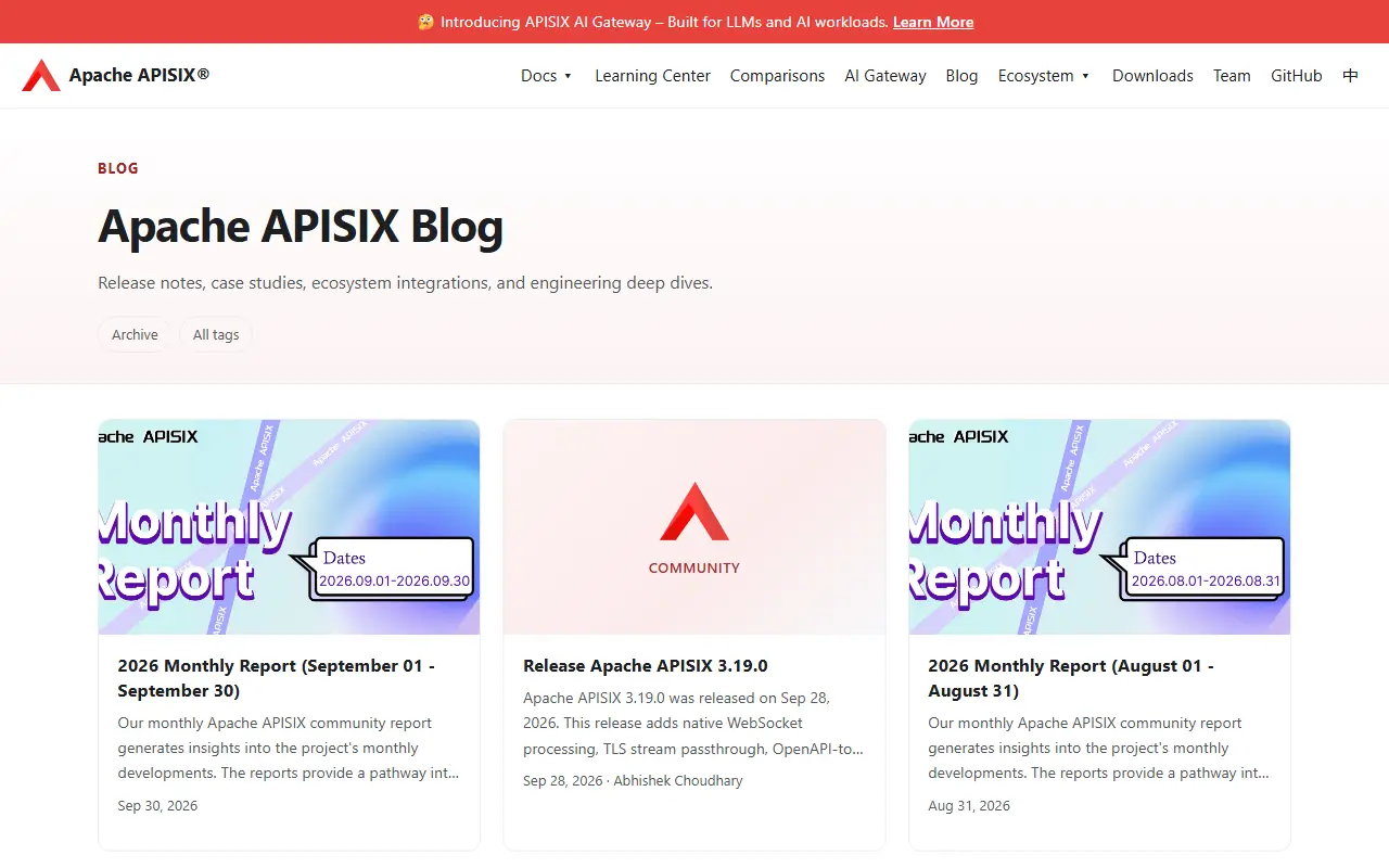 Apache APISIX homepage screenshot