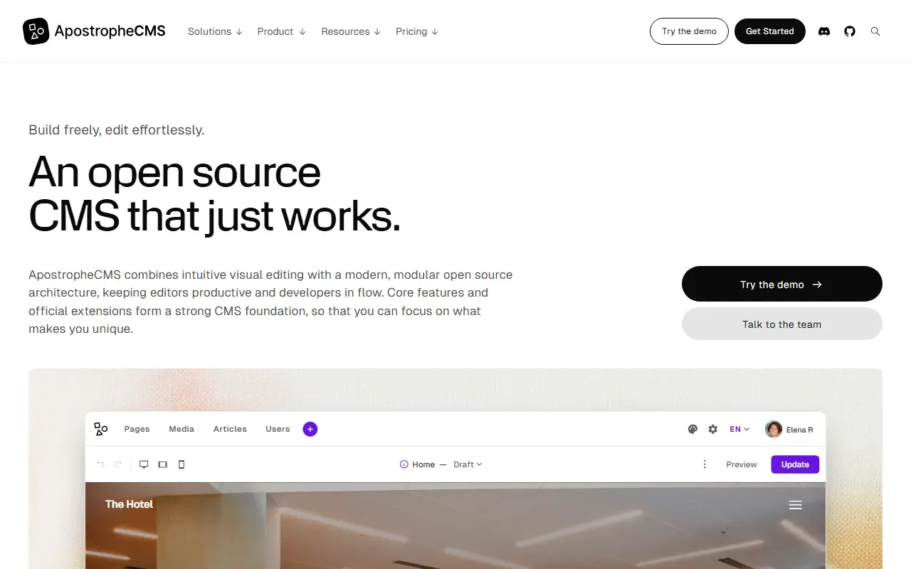ApostropheCMS homepage screenshot