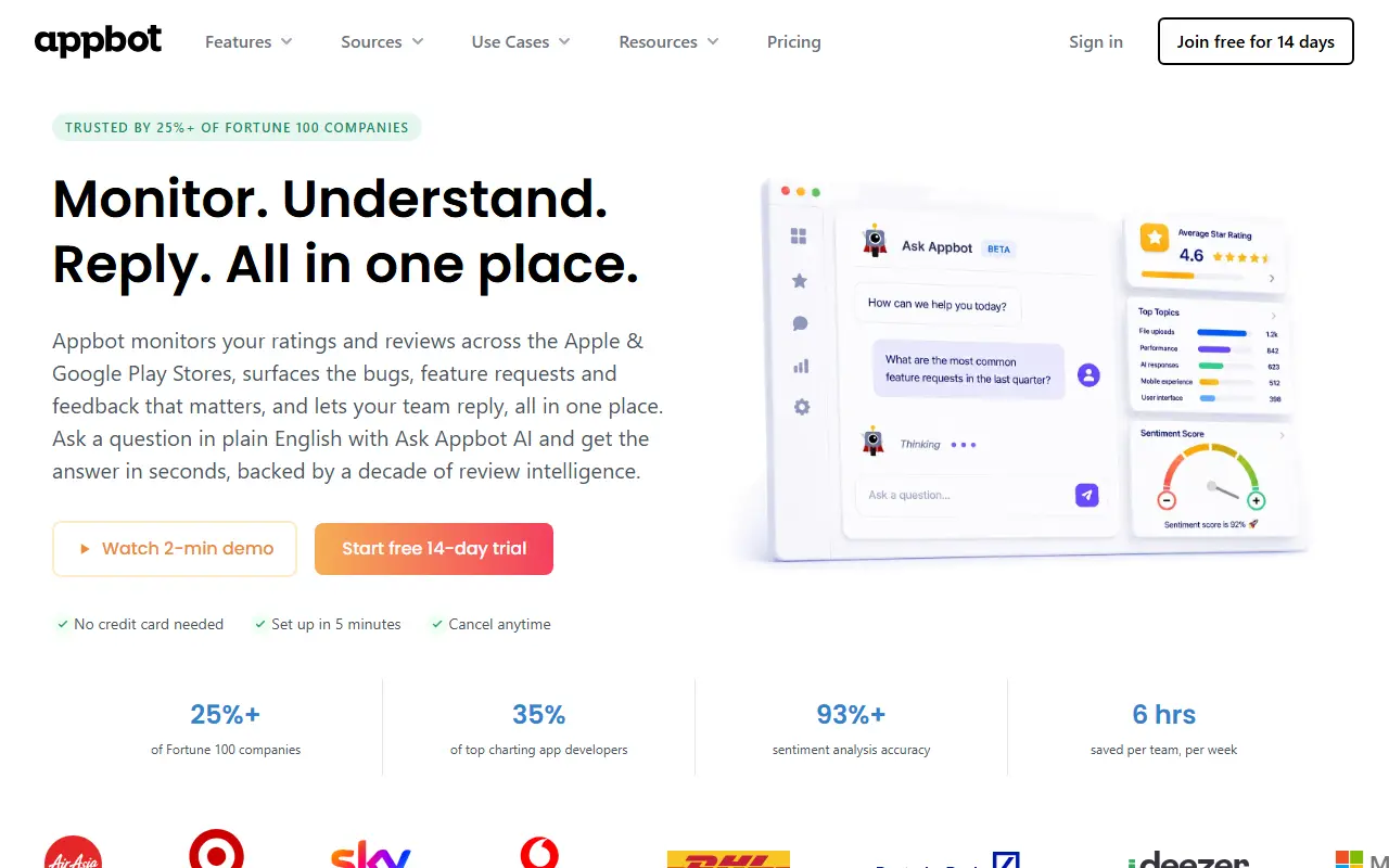 Appbot homepage screenshot