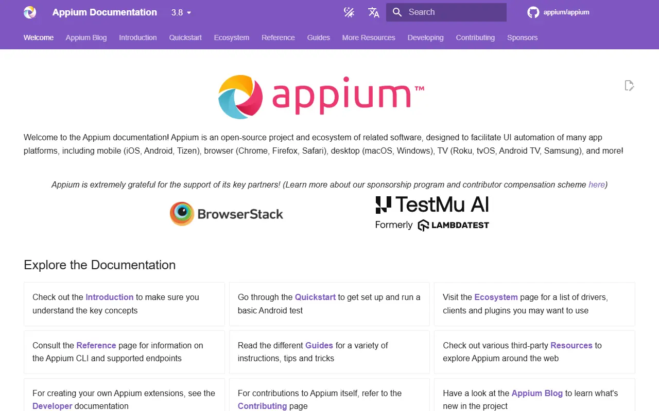 Appium homepage screenshot