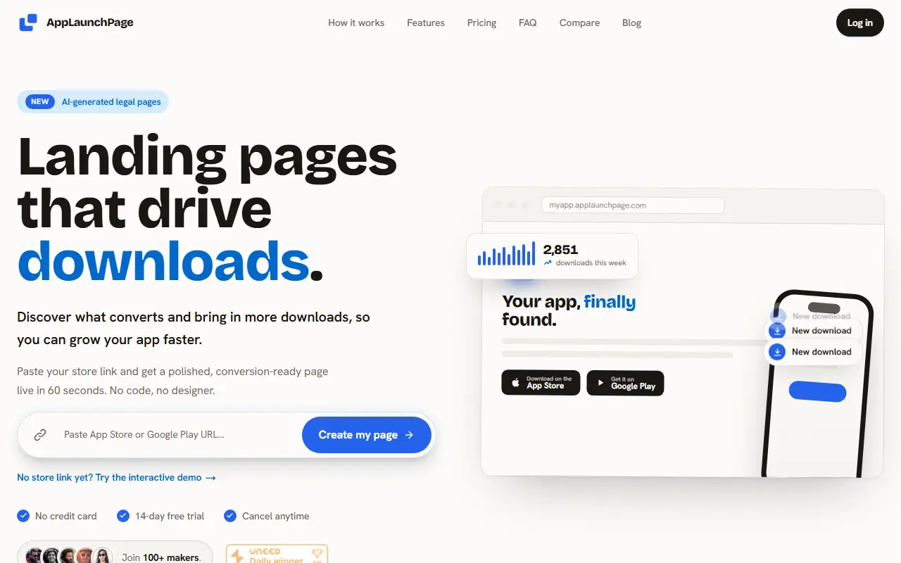 AppLaunchPage homepage screenshot