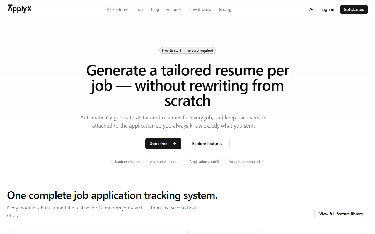 Applyx homepage screenshot