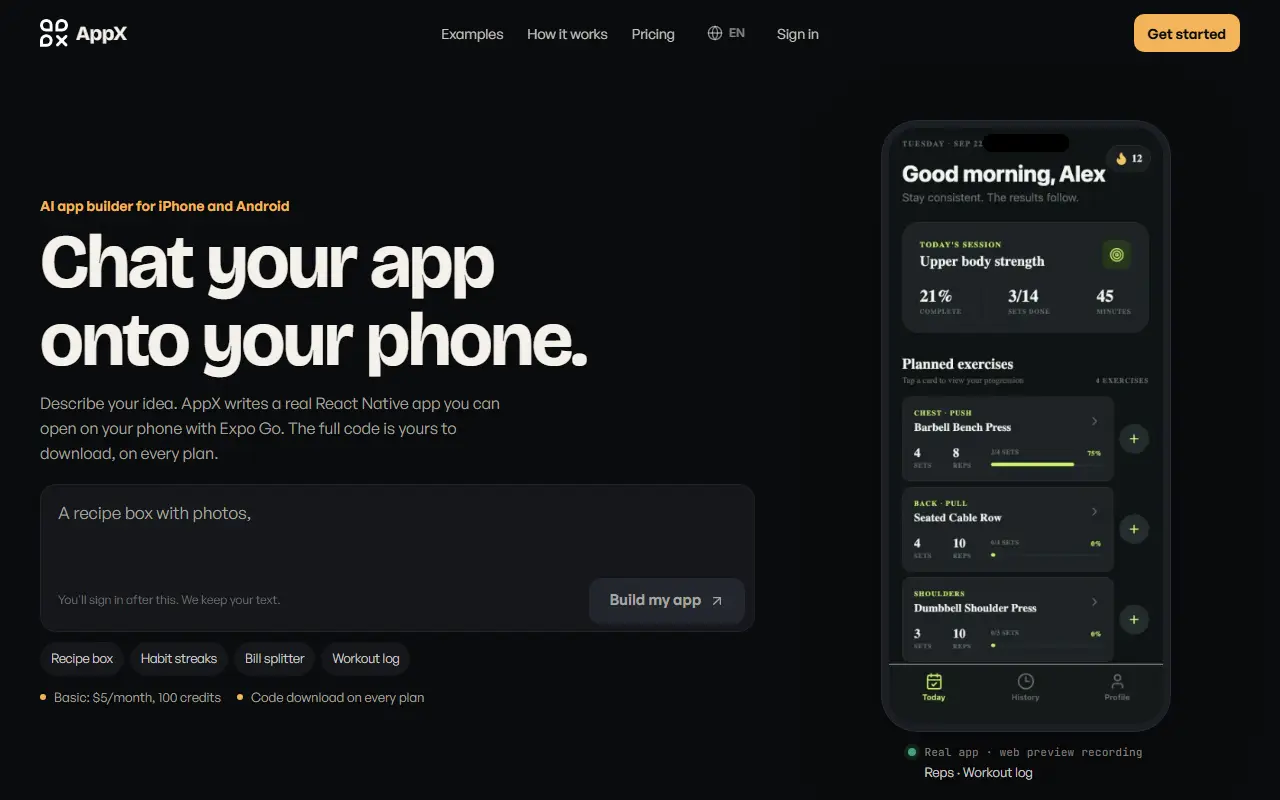 Appx homepage screenshot