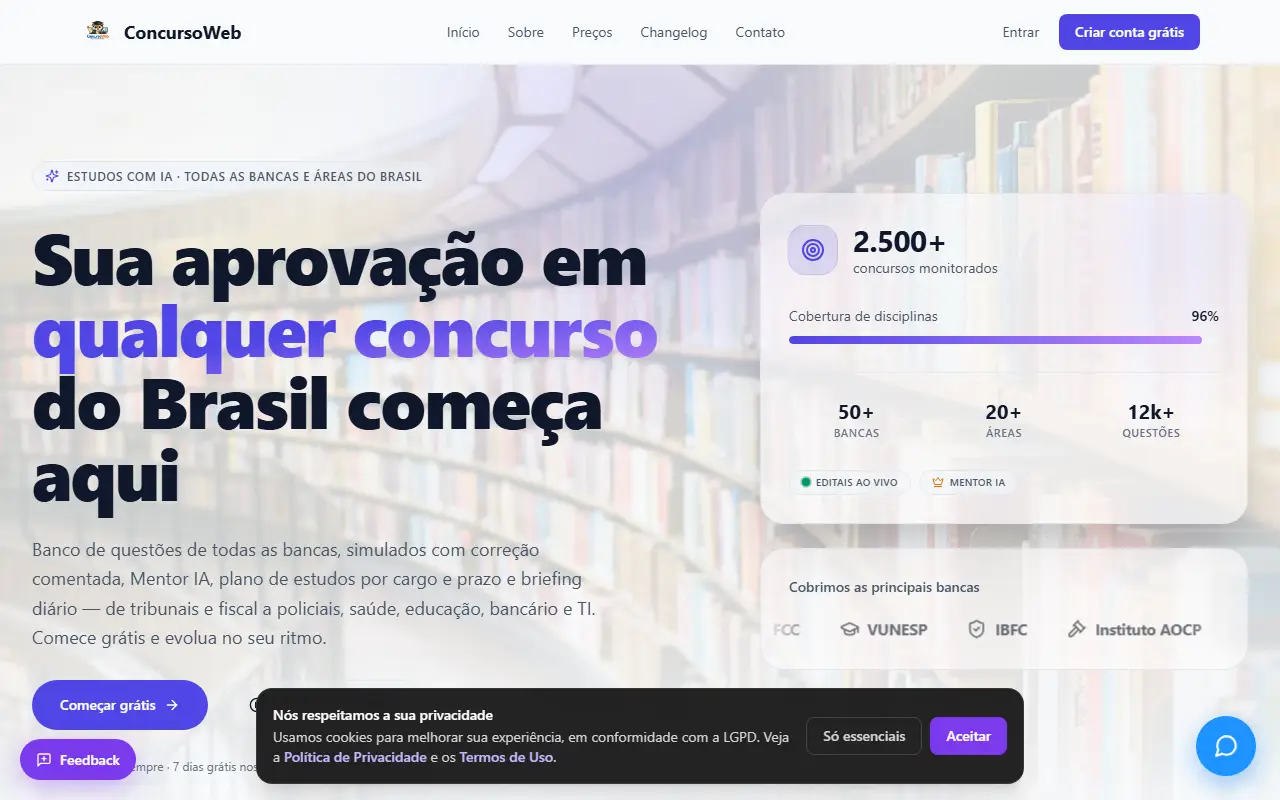 Aprovação Concurso Público homepage screenshot