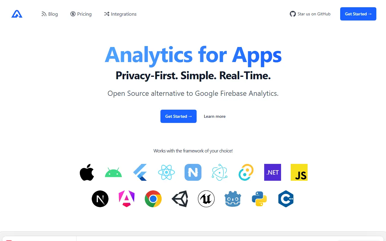 Aptabase homepage screenshot