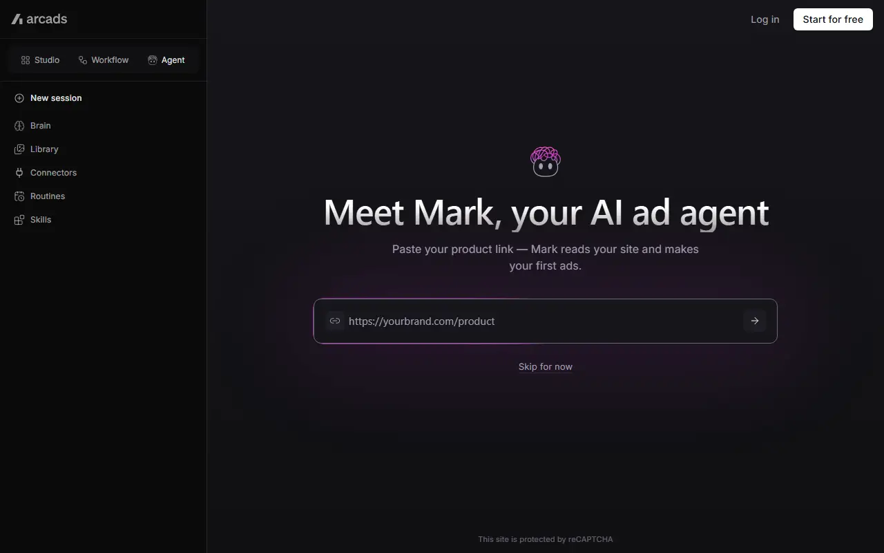 Arcads homepage screenshot